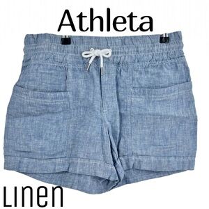 Athleta Linen Drawstring Shorts Blue Lightweight Pull On Beach Summer Size 4